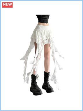 Women's Ruffle Mini Skirt Asymmetrical Low Waist Flowy Dance Rave